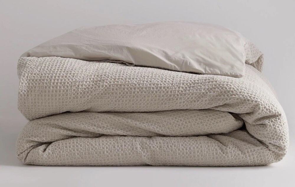 Quince Organic Luxe Honeycomb Waffle Duvet Cover Full/Queen Sand 100% Cotton NEW
